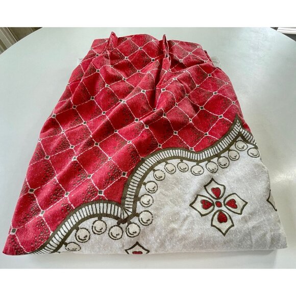 Vintage 1950s curtain, red white green, Christmas ornaments abstract, pleated - Picture 9 of 10